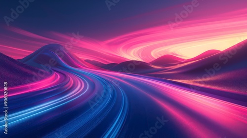 futuristic colorful abstract road background with smooth, curved lines and neon lights