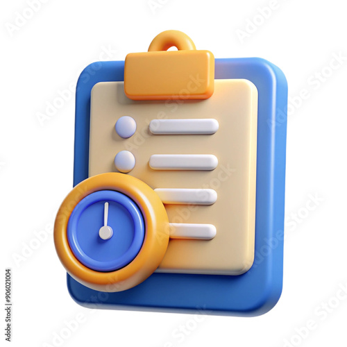 3D Render of a Clipboard with a Clock Icon