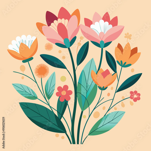 a drawing of flowers with leaves and leaves