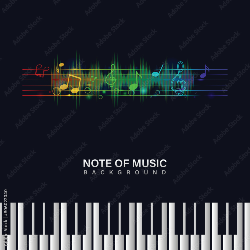 Naklejka premium Colorful music notes with piano banner and poster design template