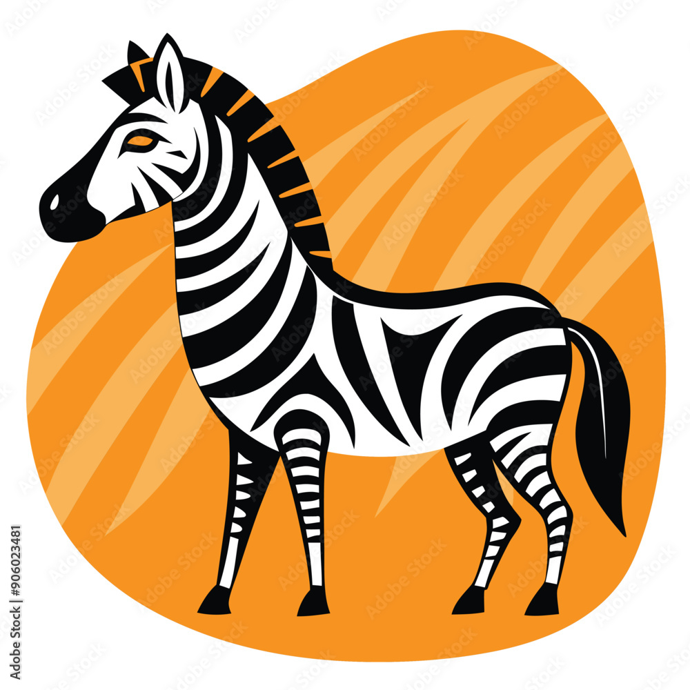 Obraz premium Black and White Zebra Standing on Orange Background