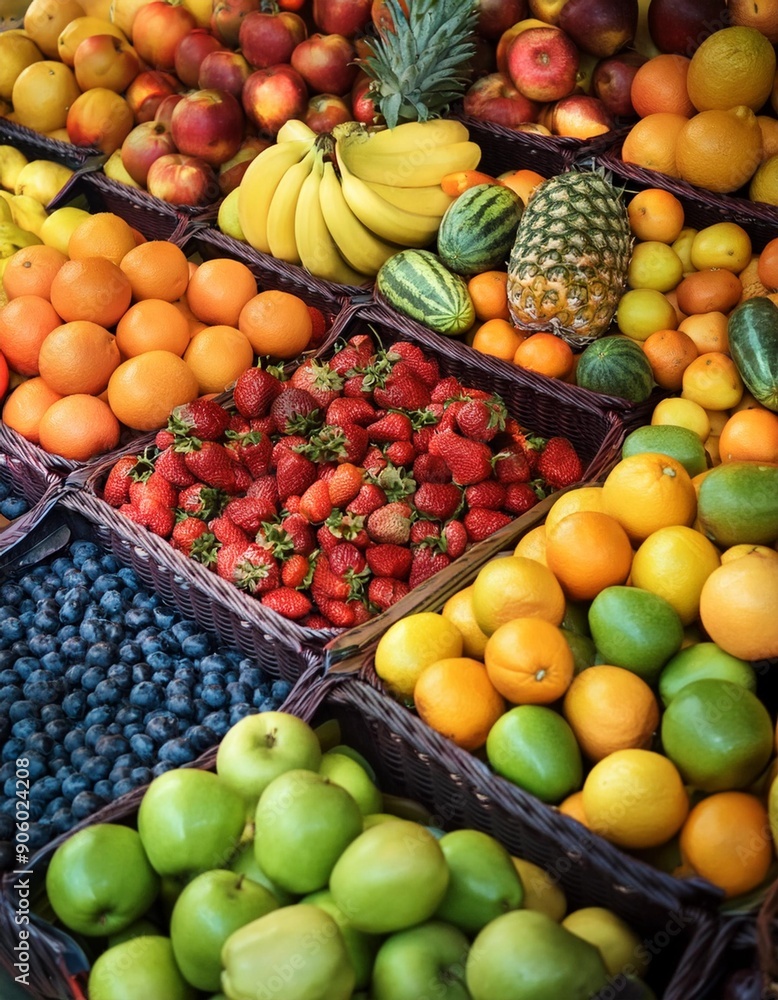 Big assortment of fresh organic fruits. Frame composition of fruits on market stall Big assortment of fresh organic fruits. Frame composition of fruits on market stall