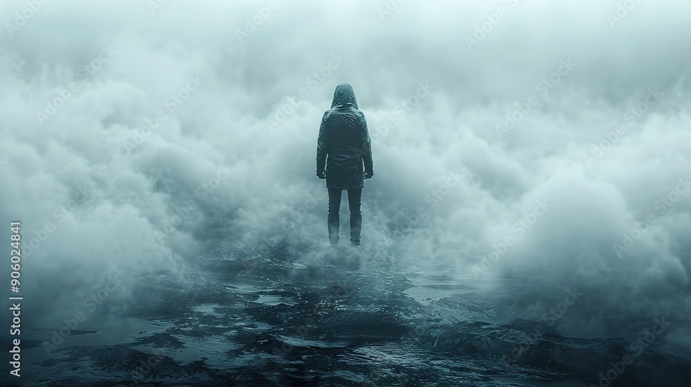 Fototapeta premium Black Jesus looking from the clouds above down to 