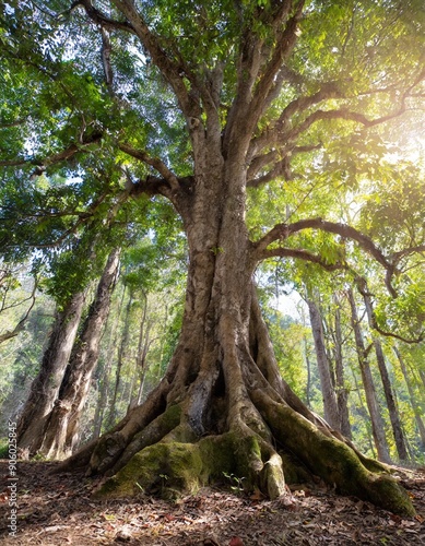 Big tree in forest. Green life background