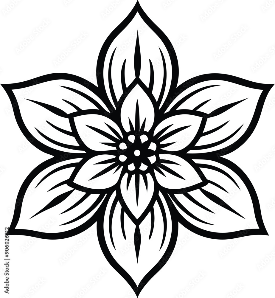 Exotic Flower illustration black and white, decorative, fashion, retro, spring, foliage Exotic Flower illustration black and white, decorative, fashion, retro, spring, foliage