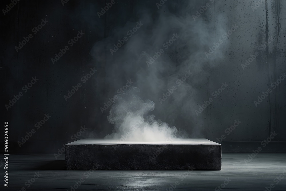 Concrete Platform with Rising Smoke in a Dark Room Concrete Platform with Rising Smoke in a Dark Room