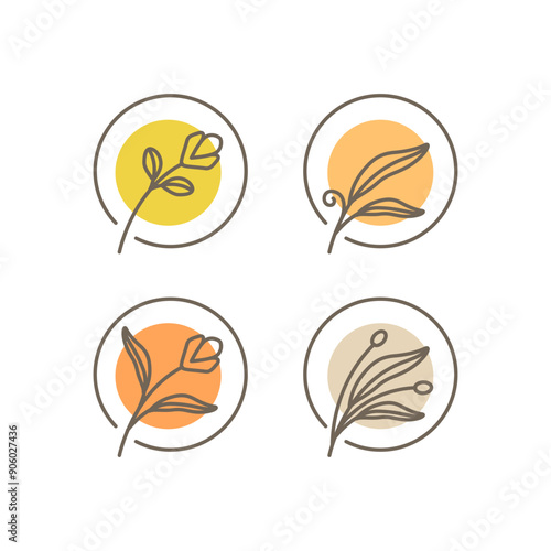 aesthetic plant flower line feminine set icon design vector