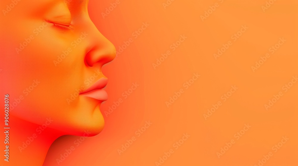 Stylized profile of a female face in vibrant orange tones, emphasizing beauty and serenity against a minimalist background. Stylized profile of a female face in vibrant orange tones, emphasizing beauty and serenity against a minimalist background.