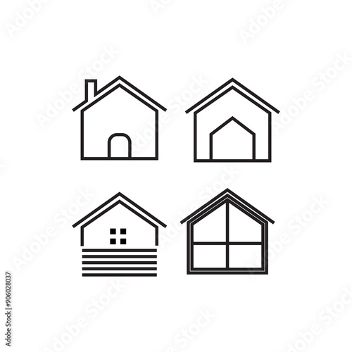 modern minimalist line houses set icon design vector