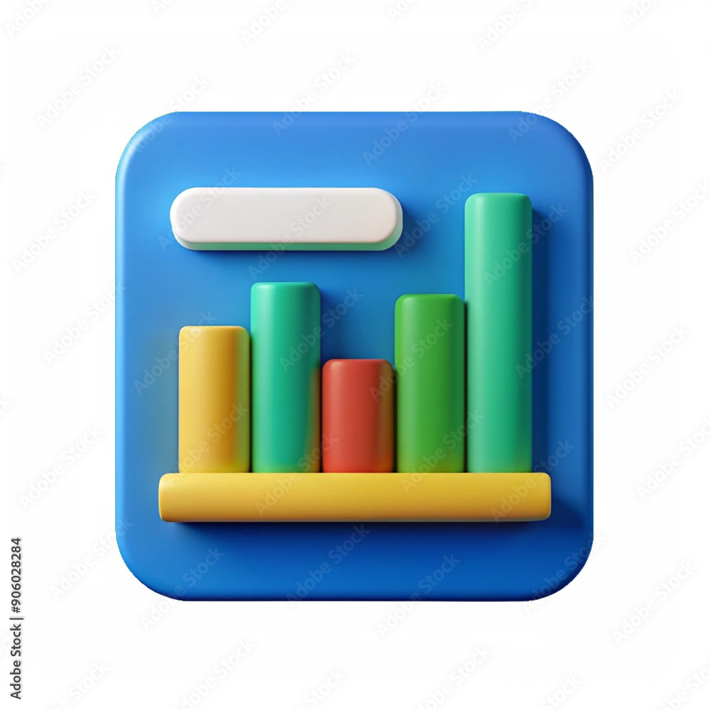 3D Bar Chart Icon on Blue App Square 3D Bar Chart Icon on Blue App Square