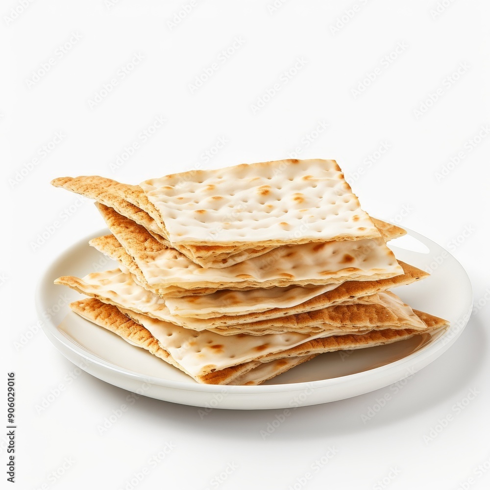 Unleavened Bread on White Plate Isolated on White Background Unleavened Bread on White Plate Isolated on White Background