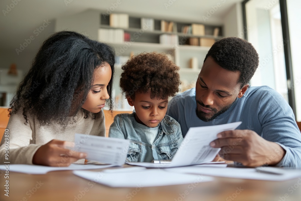 Black Family Examining Financial Documents at Home Black Family Examining Financial Documents at Home