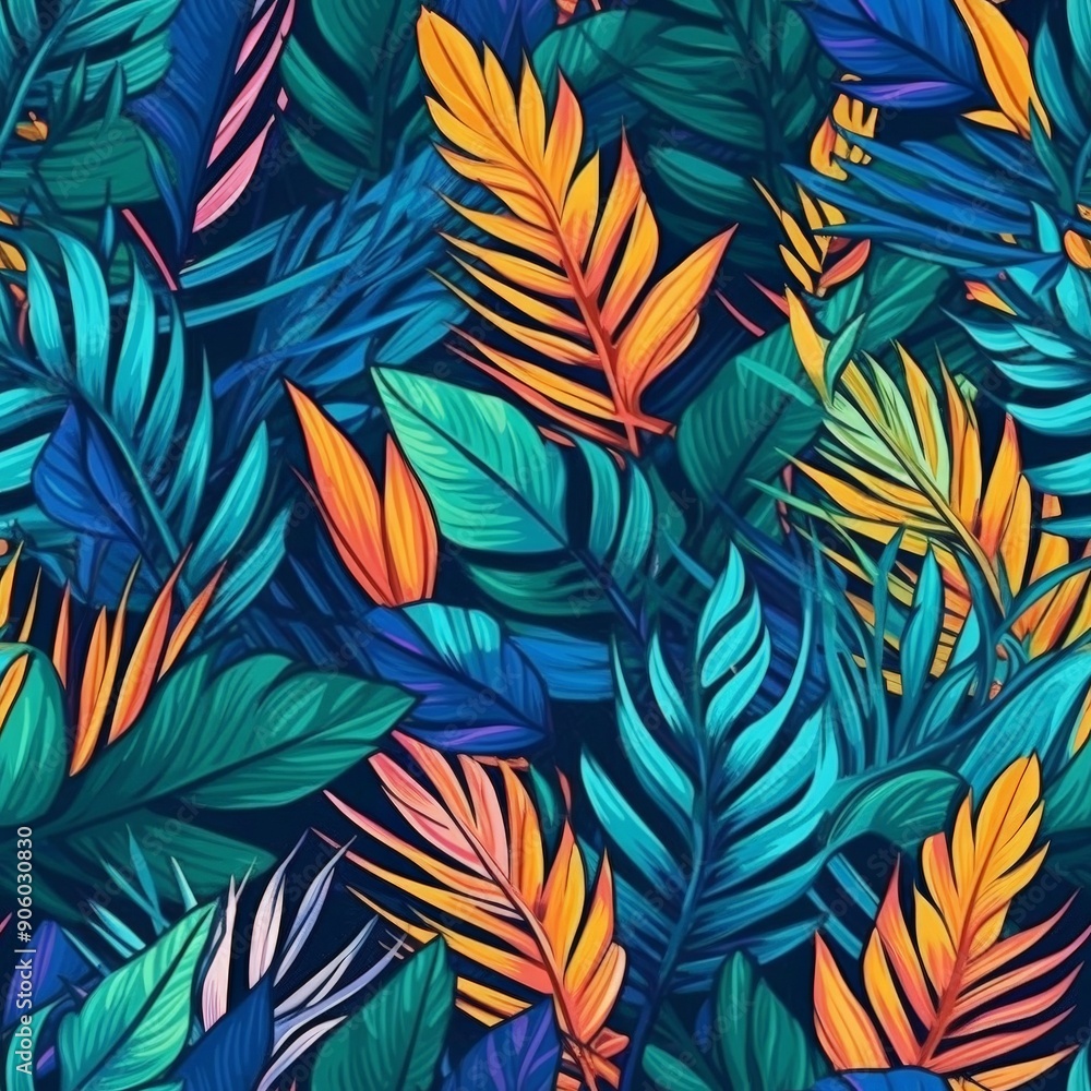 Vibrant Tropical Leaves Create a Lively Digital Art Pattern Vibrant Tropical Leaves Create a Lively Digital Art Pattern