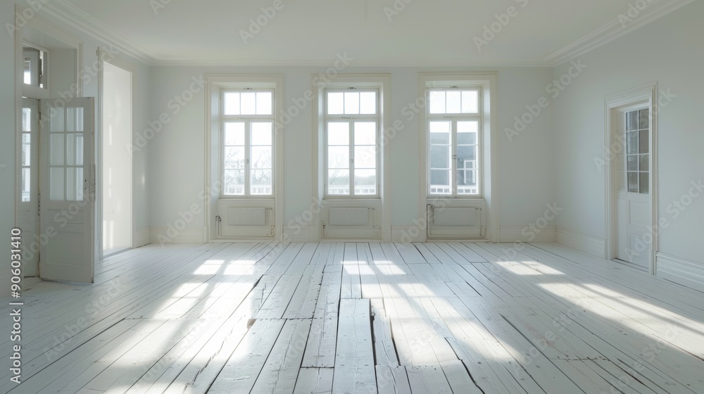 Fototapeta premium Clean White Background: Empty Room with White Walls 