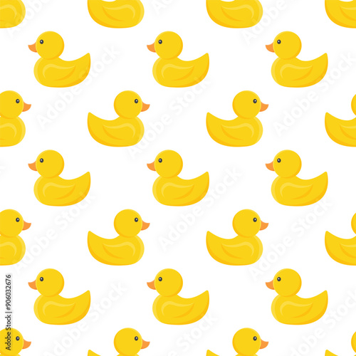 children's seamless pattern, toy ducks in opposite direction on transparent background