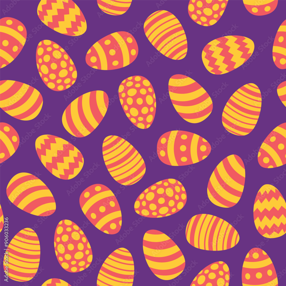 seamless pattern of red and yellow Easter eggs on a purple background seamless pattern of red and yellow Easter eggs on a purple background