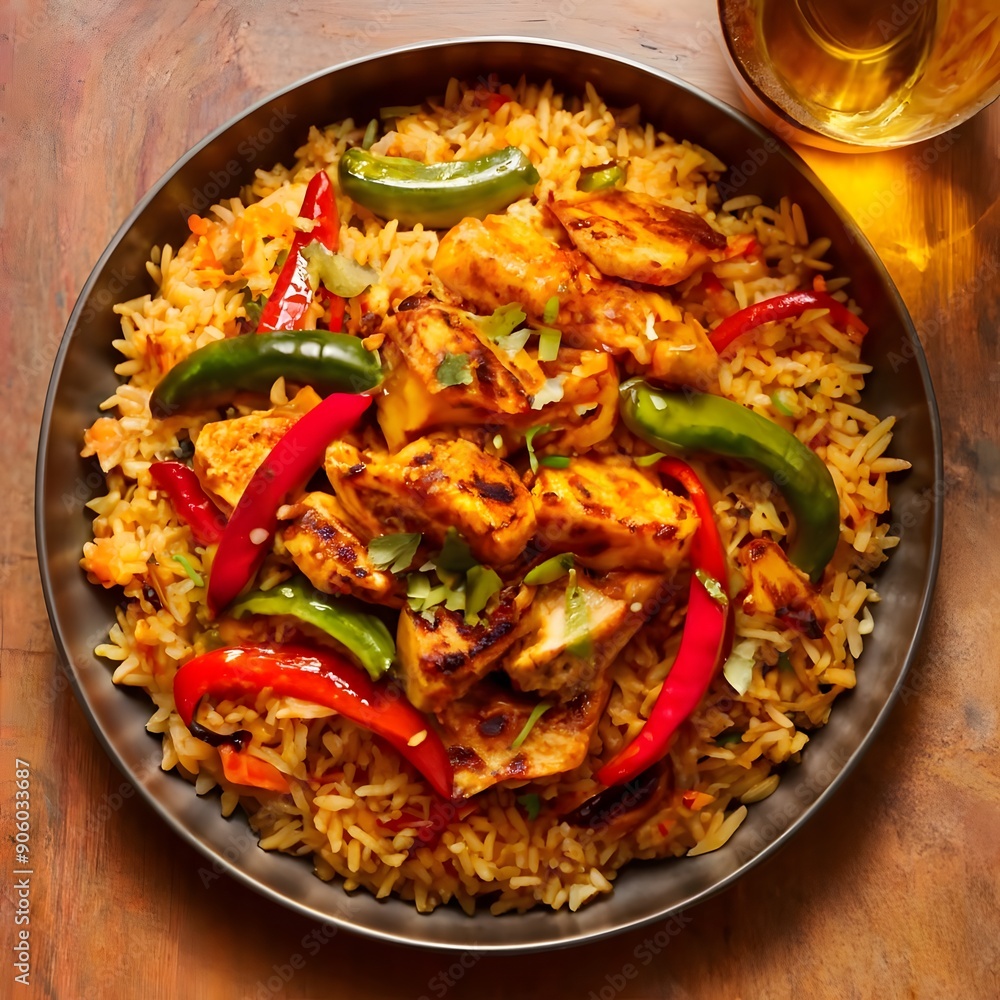 A mouthwatering photo of a sizzling spicy rice dish.. A mouthwatering photo of a sizzling spicy rice dish..