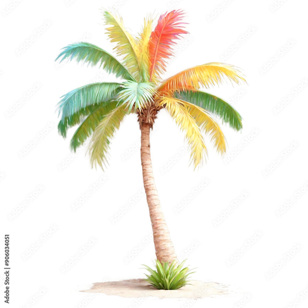Obraz premium Palm tree in watercolor style in bright cute colors 
