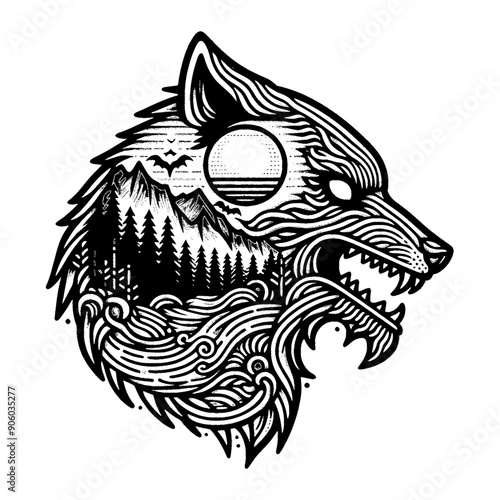 camp design on wolf head