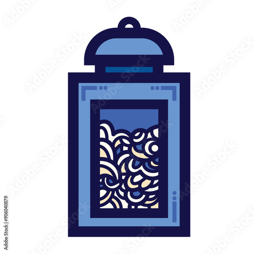Indonesian styled blue crackers container or kaleng kerupuk putih warung colorful icon illustration isolated on square white background. Simple flat outlined cartoon art styled drawing.