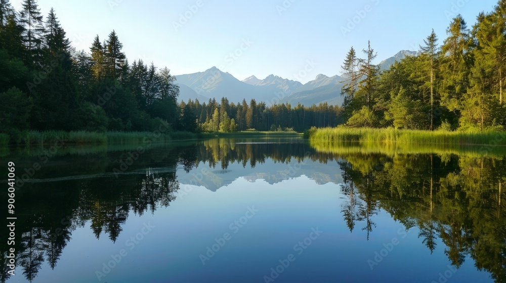 The serenity of a quiet lake reflects the peacefulness of nature. The serenity of a quiet lake reflects the peacefulness of nature.