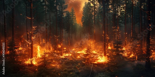 Forest Fire Inferno - Burning Coniferous Trees