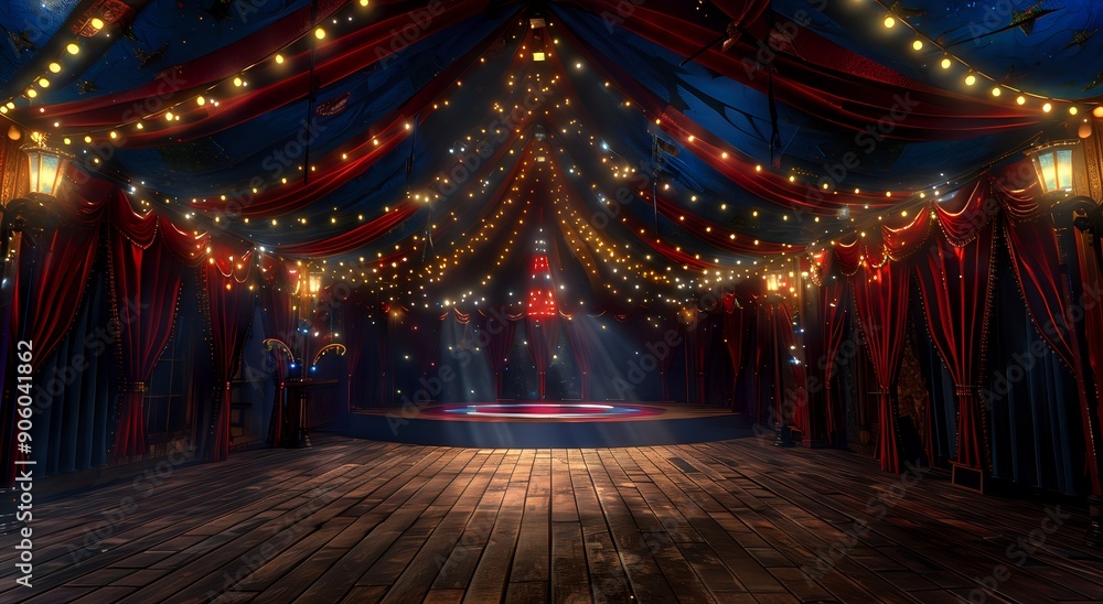 Obraz premium Circus Tent Stage with Red Curtains Awaits Performance Under the Big Top