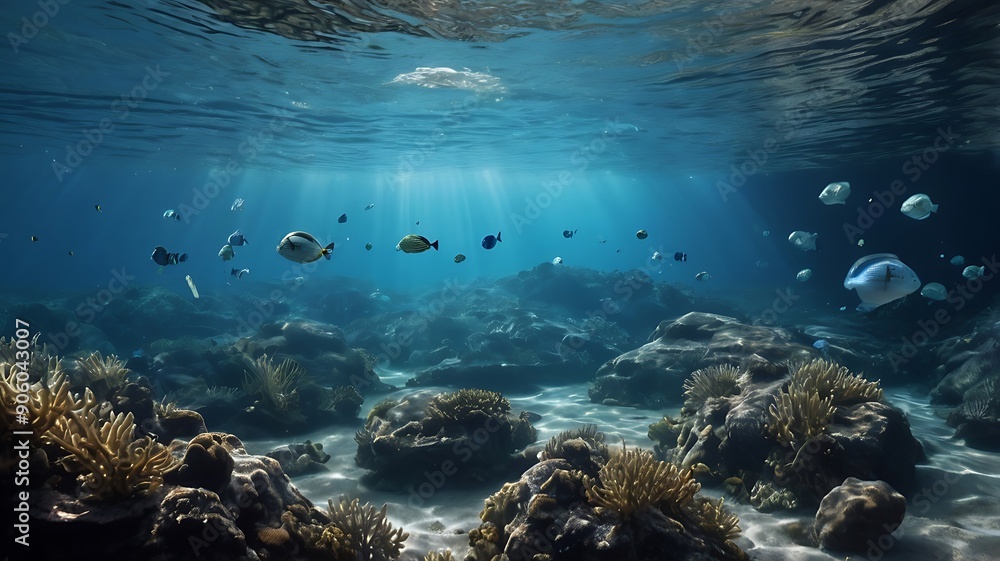 underwater scene with rays of light underwater scene with rays of light