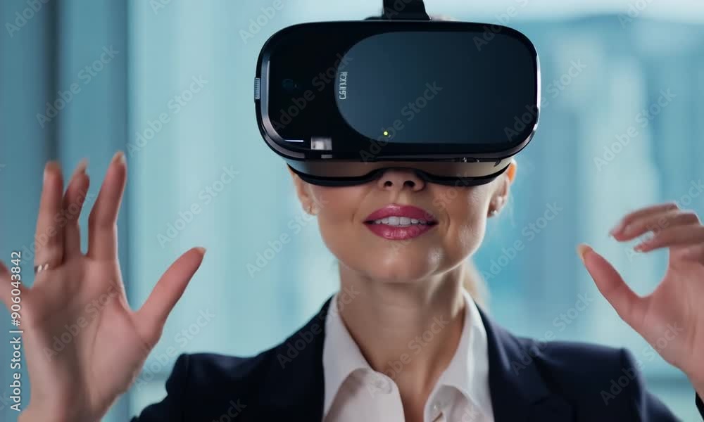 Woman Using Virtual Reality Headset Woman Using Virtual Reality Headset
