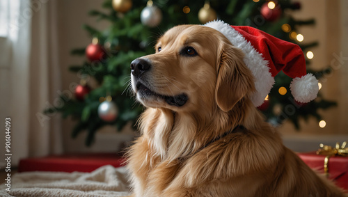 dog in santa hat