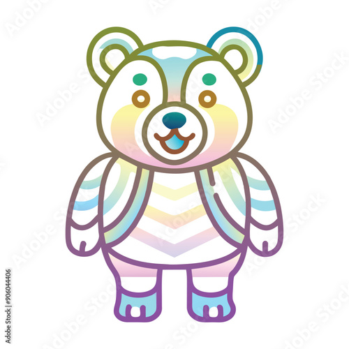 Cartoon Bear with Rainbow Stripes and a Smiling Face