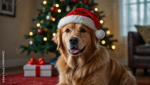 dog in santa hat