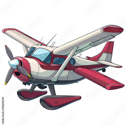 Cartoon bush plane flying over a transparent background. Vector illustration. photo