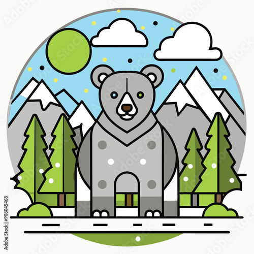 A Gray Bear Standing in a Mountainous Landscape with Trees