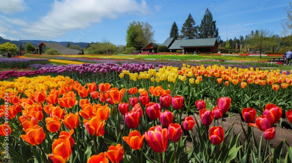 Tulip gardens burst with an array of colors, welcoming the warmth of spring. Tulip gardens burst with an array of colors, welcoming the warmth of spring.