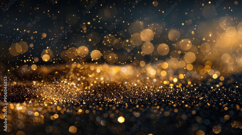 Obraz premium A photo of glittery gold sparkles on a black background. Concept of luxury and opulence, with the gold glitter representing wealth and extravagance