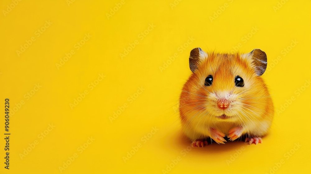 A curious hamster peeking out from a bright yellow background, highlighting its playful and inquisitive nature. A curious hamster peeking out from a bright yellow background, highlighting its playful and inquisitive nature.
