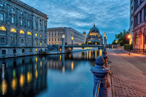 Photography The river Spree in Berlin at dusk with the imposing cathedral in the back