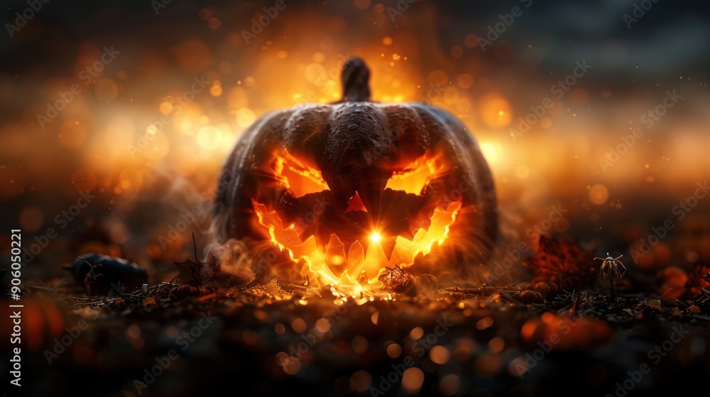 Naklejka premium A pumpkin patch with eerie pumpkins, haunted scarecrows, and ghostly apparitions