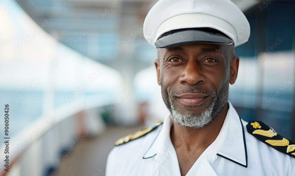 Regal Maritime Portrait: Ship Captain in White Dress Uniform on Yacht Regal Maritime Portrait: Ship Captain in White Dress Uniform on Yacht