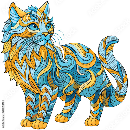 Wallpaper Mural Ornate Blue and Yellow Cat with Wavy Fur Pattern Torontodigital.ca