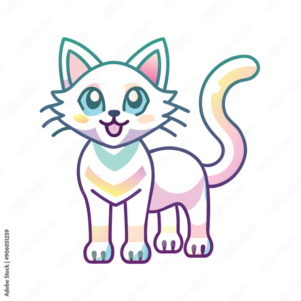 Cartoon Illustration of a Pastel Rainbow Cat Cartoon Illustration of a Pastel Rainbow Cat