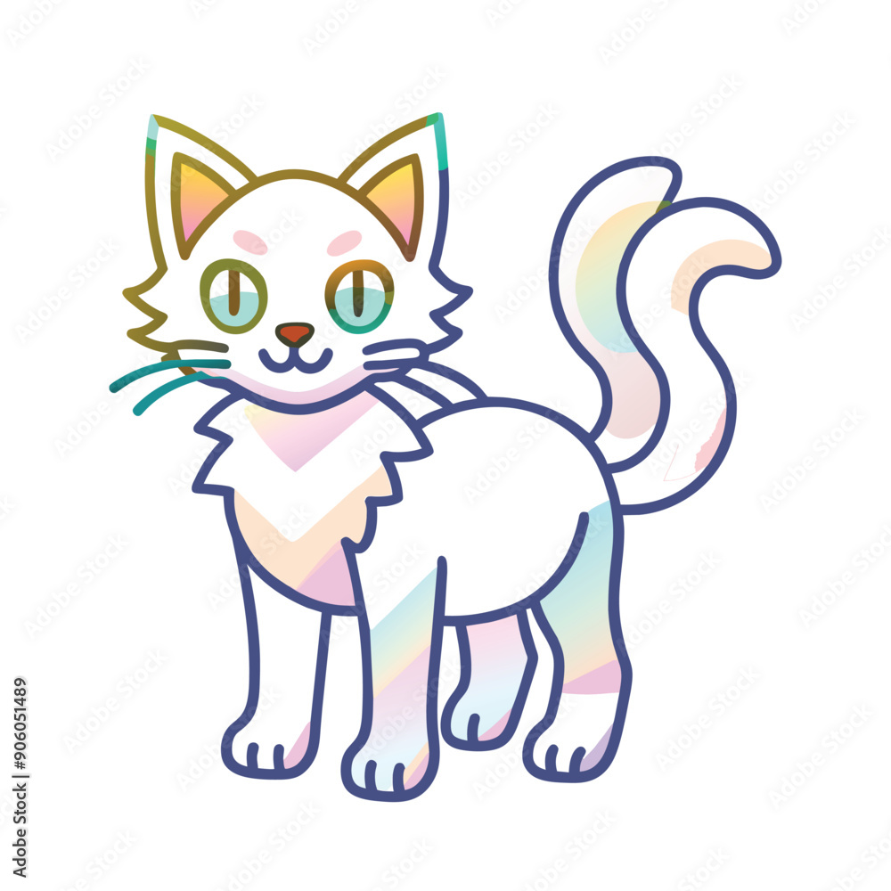 Obraz premium Cartoon Illustration of a White Cat with Rainbow Gradient