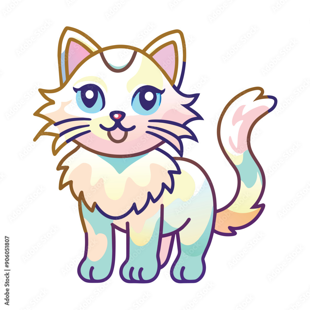 Cartoon Illustration of a White Cat with Blue Eyes and a Pink Tongue Cartoon Illustration of a White Cat with Blue Eyes and a Pink Tongue