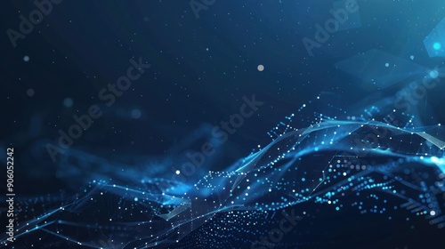 Abstract background with polygonal lines and dots on dark blue, technology or digital marketing concept. Illustration