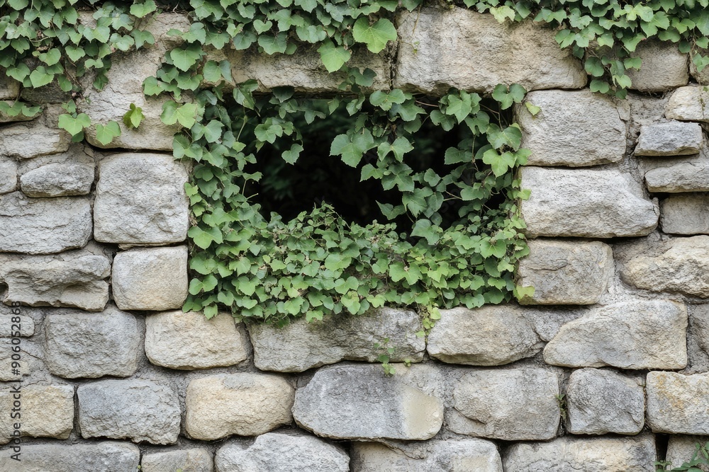 Stone wall covered in vines, cut out, ai Stone wall covered in vines, cut out, ai