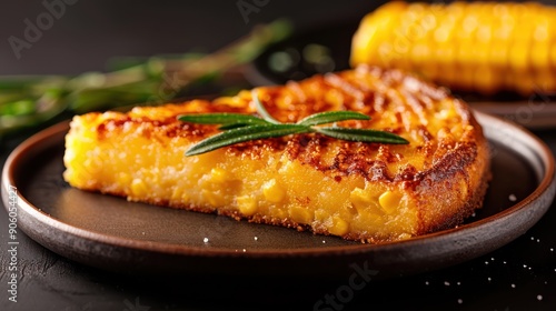 A slice of pastel de elote, showcasing its rich, golden color and moist texture