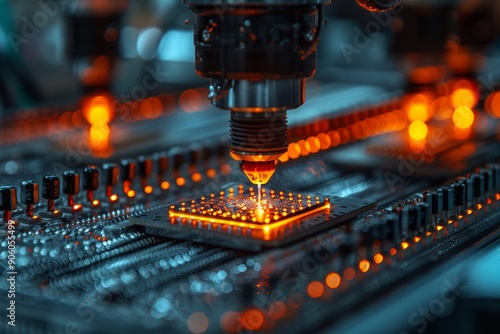 Automotive microprocessor production concept with soldering machine for chip cooling system photo