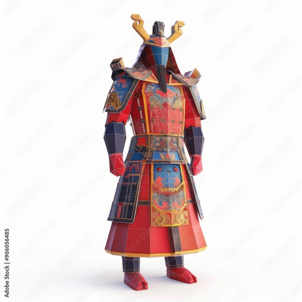 3D Render, Low Poly style of a Chinese imperial guard armor set, on isolated white background 3D Render, Low Poly style of a Chinese imperial guard armor set, on isolated white background