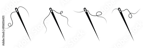 Thread with sewing needles on white background. Modern design icon. Vector illustration.